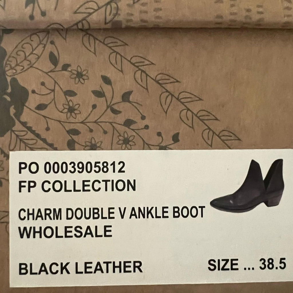 Free People Charm Double-V Ankle Booties in Black Leather, Size 38.5 New in Box