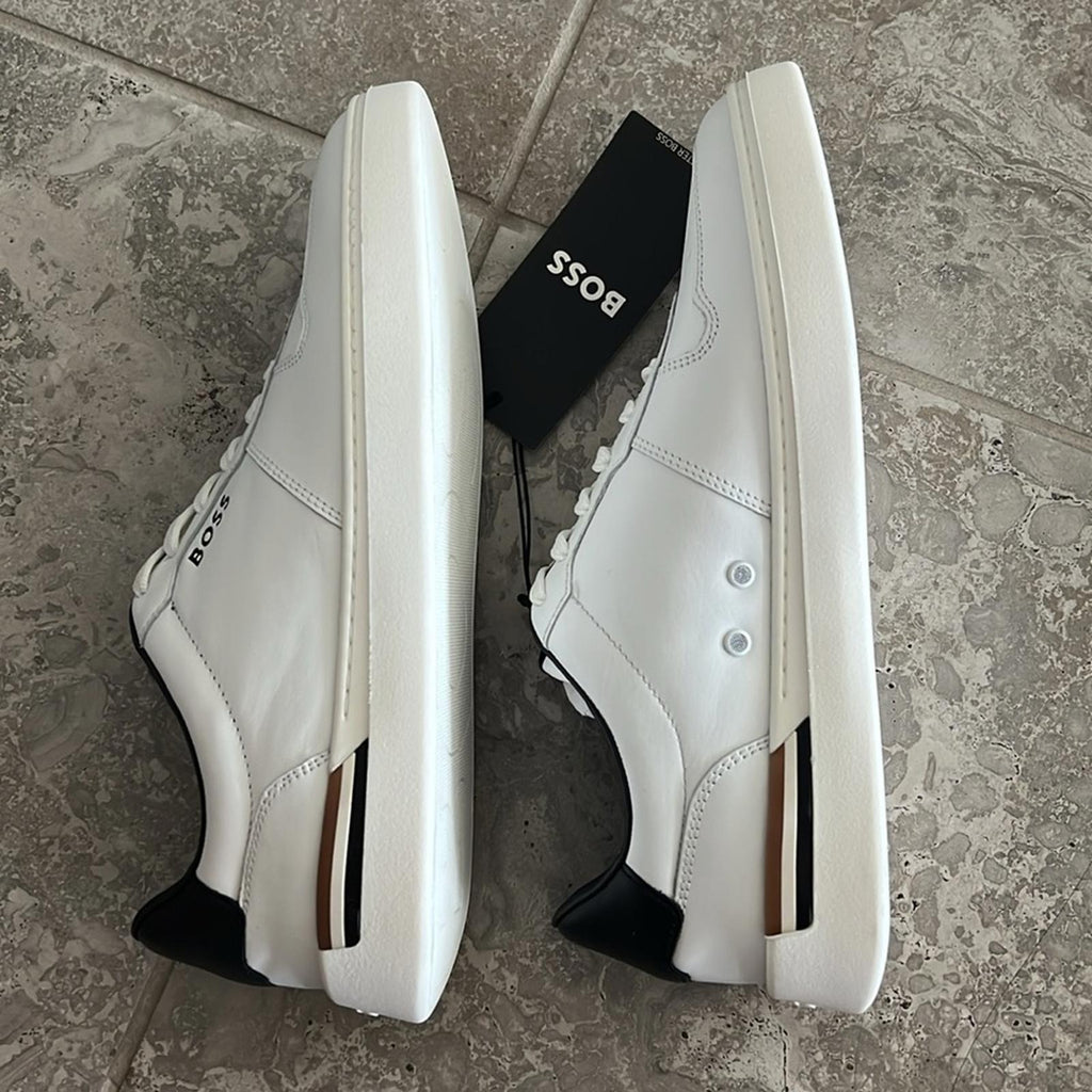 BOSS Leather Sneakers Clint in White, Size 43/10 New in Box