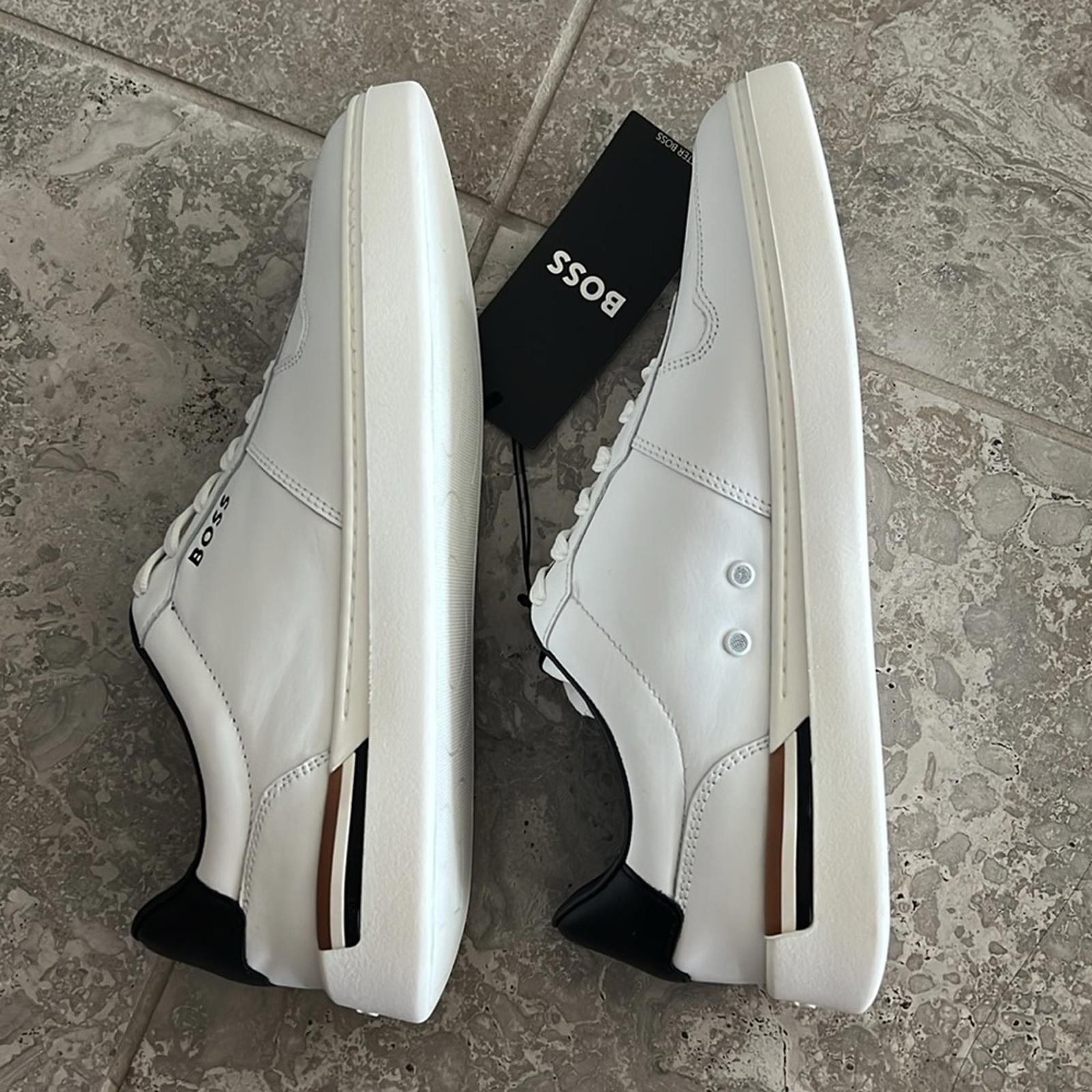 BOSS Leather Sneakers Clint in White, Size 43/10 New in Box