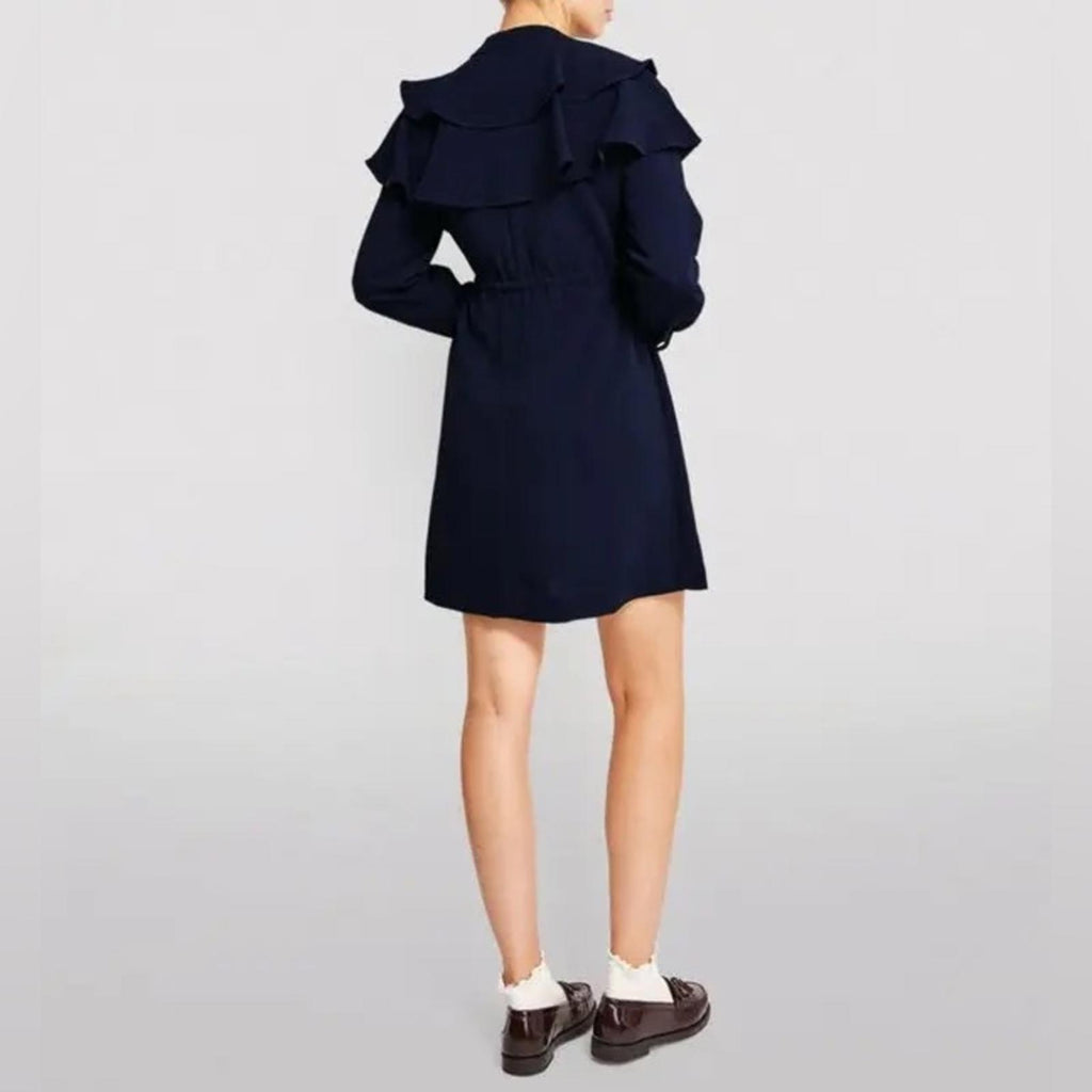 SANDRO Wendy Ruffle Collar Dress, Marine Size FR 36 | US 4, New w/Tag
