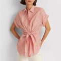 Lauren Ralph Lauren Striped Tie Front Linen Shirt in Red/White, Size 2X, NEW