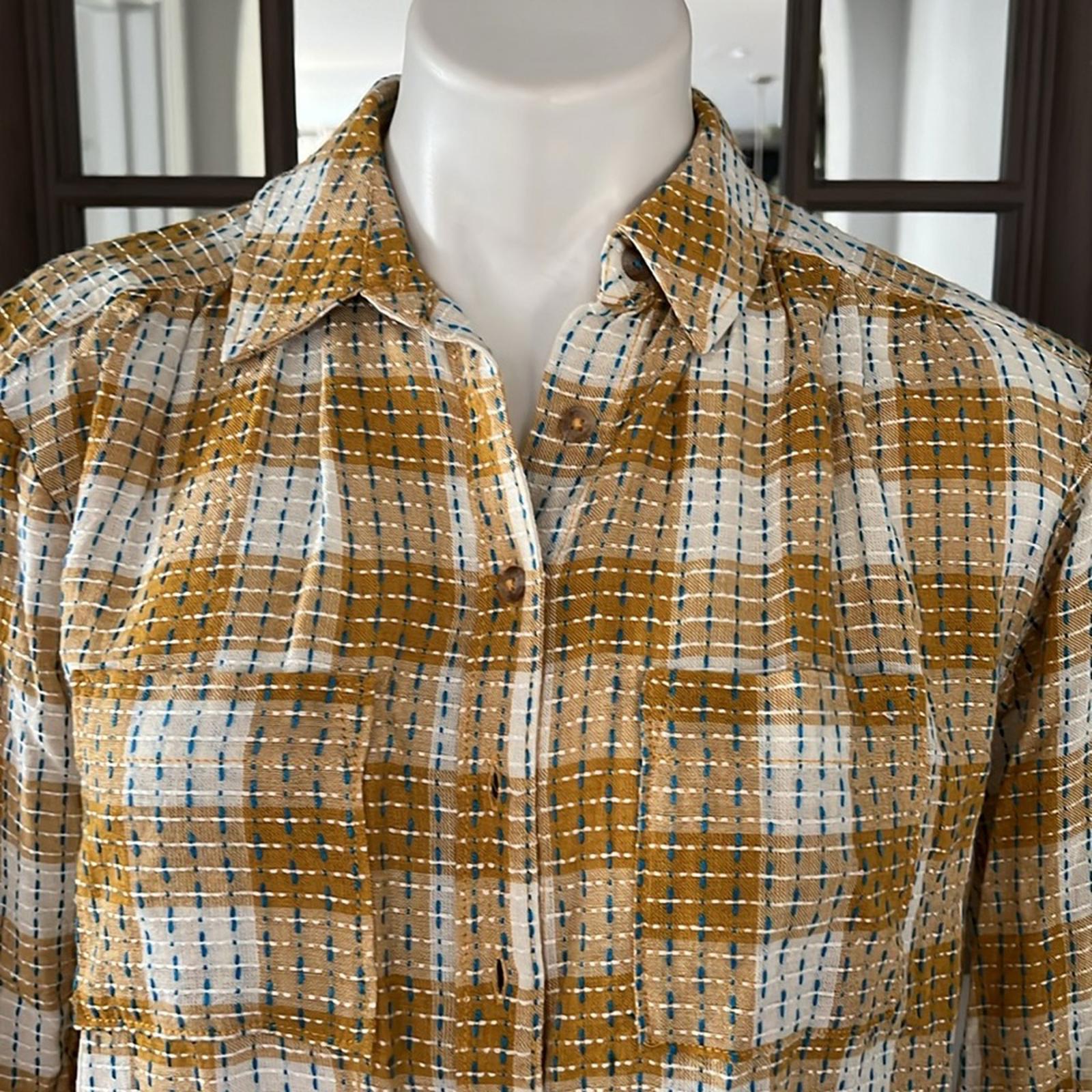 NEW Anthropologie’s Pilcro Yellow Motif Mustard Plaid Stitched Shirt Size XXS