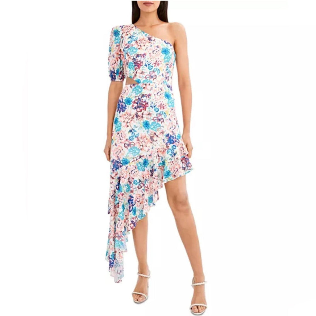 BCBGMaxazria One-Shoulder Floral Print Dress w/Asymmetric Hem Size 8 NWT $358