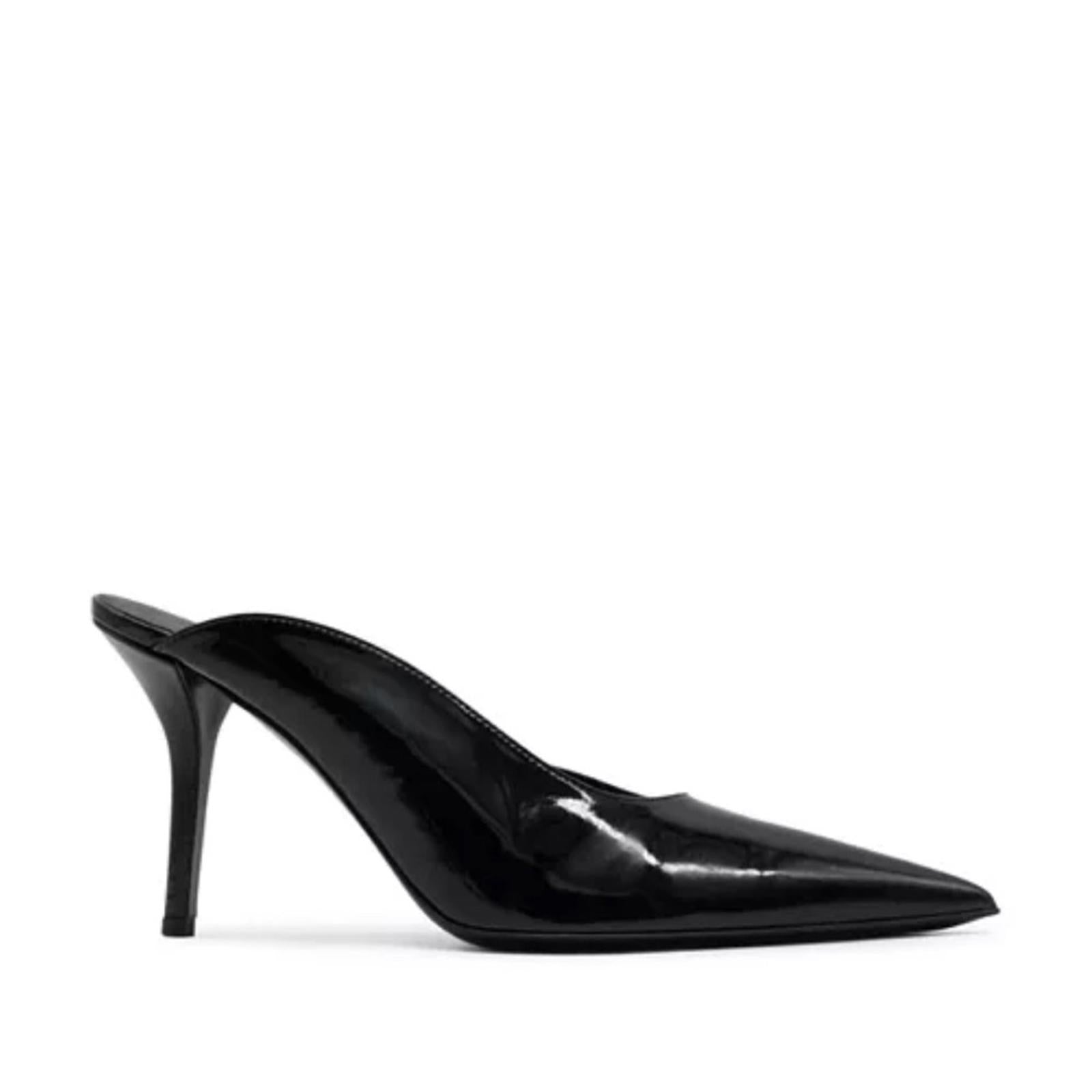 Gia Borghini Abella Patent Pointed Toe High Heel Mules Black Size 37 New+DustBag