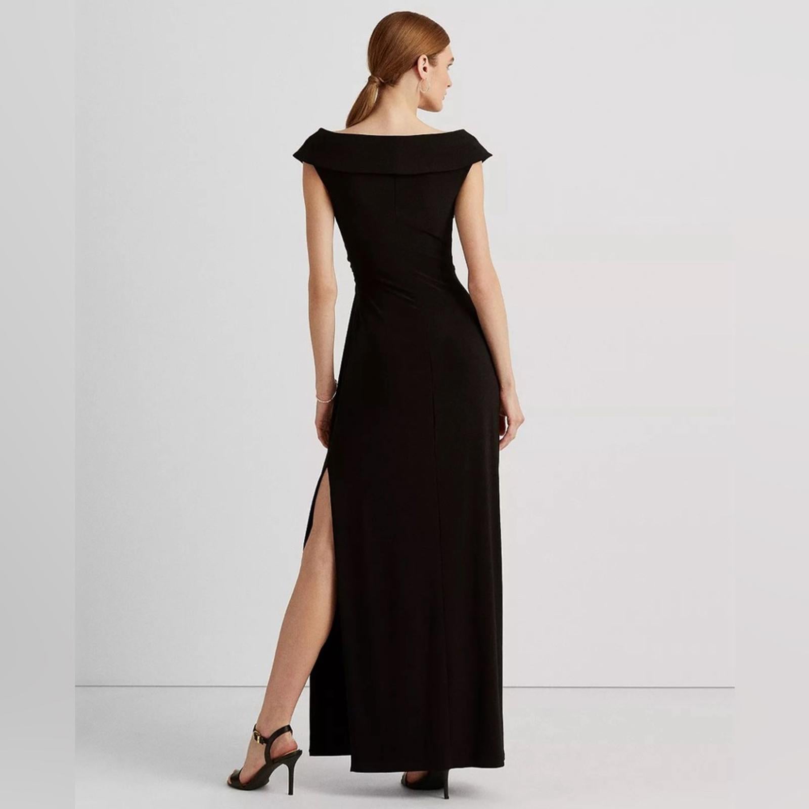 Lauren Ralph Lauren Jersey Off-the-Shoulder Side-Slit Column Gown, Size 6 NEW