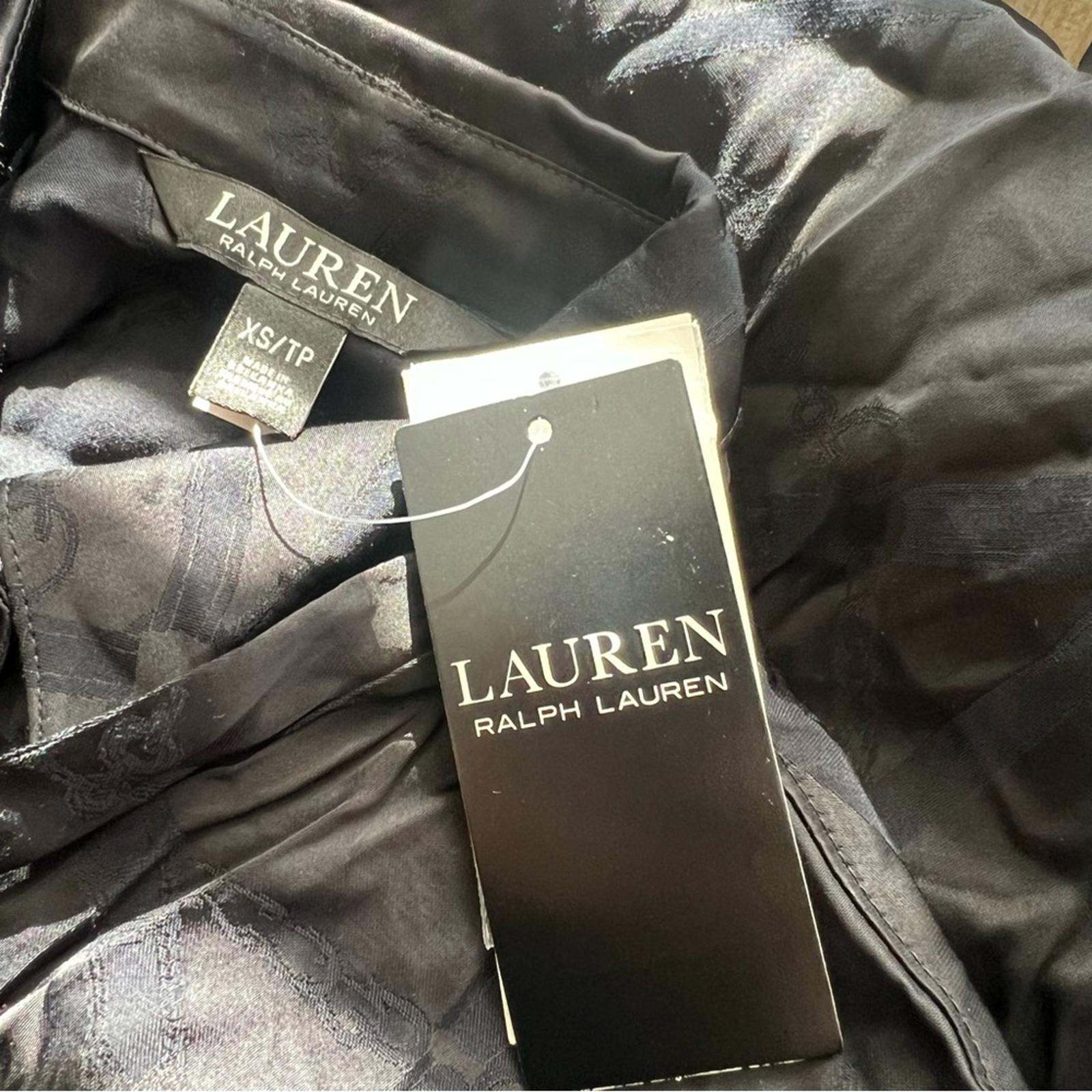 Lauren Ralph Lauren Belting-Motif Jacquard Tie-Neck Shirt Black Size XS NEW wTag