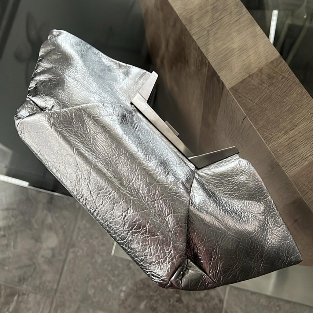 MAISON ETNAD Norah Metallic Frame Clutch, Silver, Retail $680