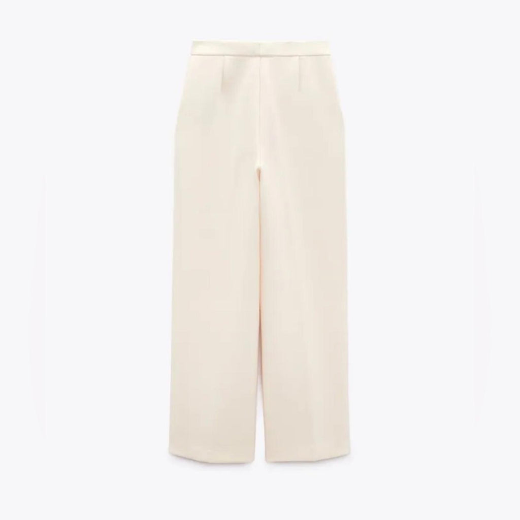 ZARA High-Waisted Wide Leg Pants, Cream White Size XL New w/Tag $89.90