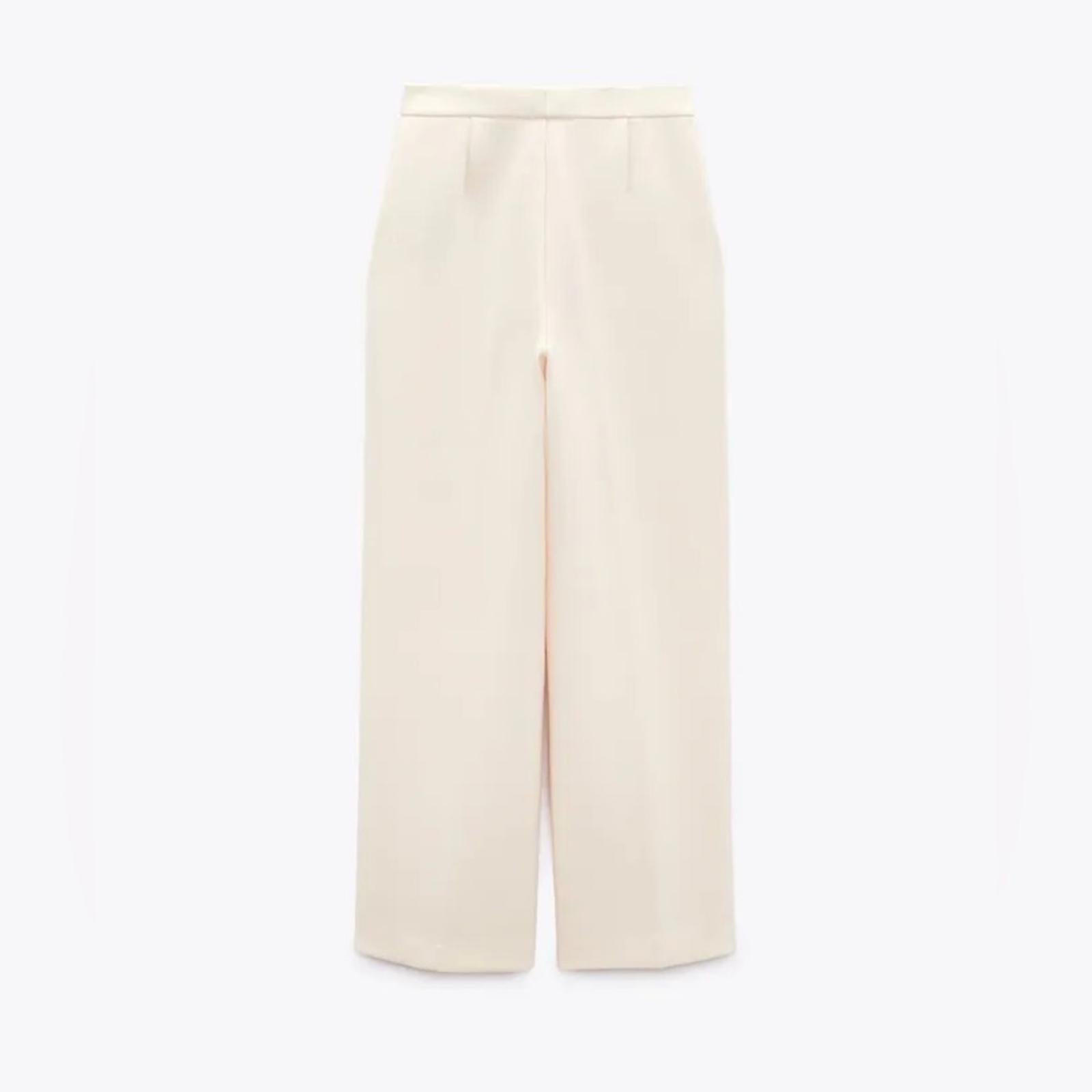 ZARA High-Waisted Wide Leg Pants, Cream White Size XL New w/Tag $89.90