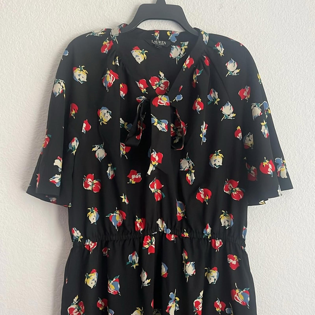 Lauren Ralph Lauren Floral Crepe Tie-Neck Dress, Size 14 EXCELLENT! Retail $155