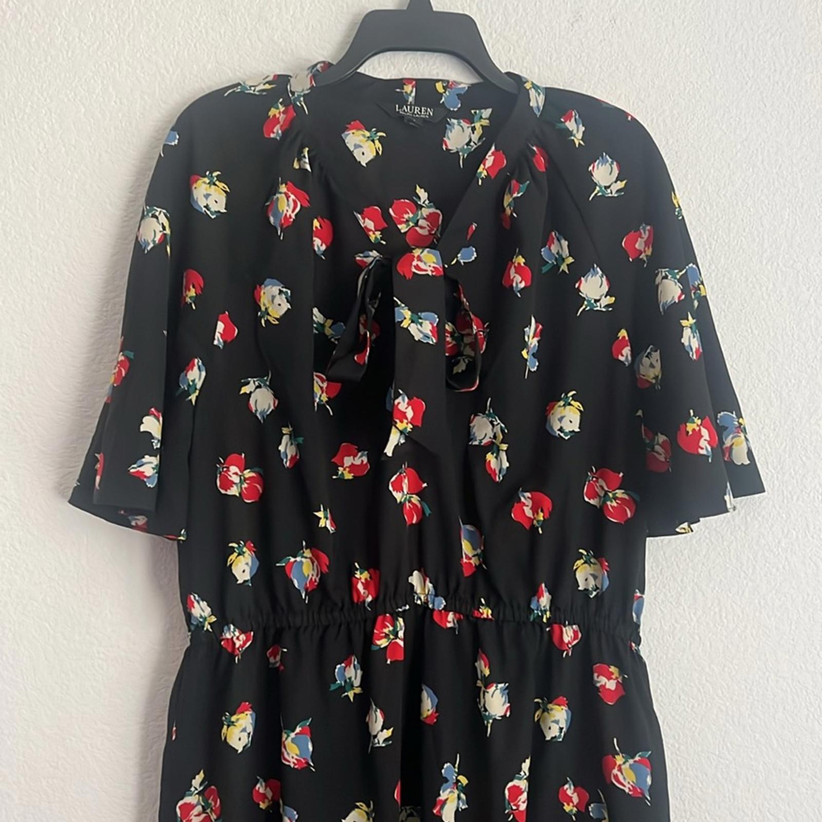 Lauren Ralph Lauren Floral Crepe Tie-Neck Dress, Size 14 EXCELLENT! Retail $155