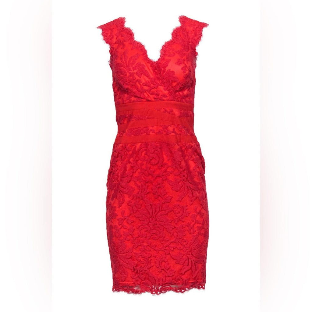 Tadashi Shoji Petite Caria Embroidered Lace Dress in Red, Size 6P Retail $368