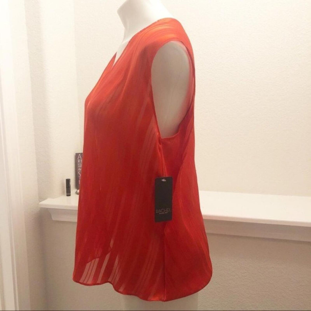Rachel Roy Neon Tigerlily Burnout Silky Striped Top, Red/Orange Size M New w/Tag