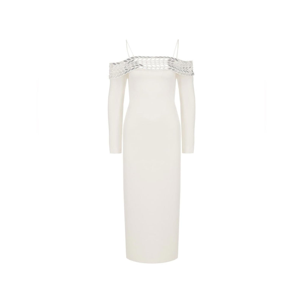 David Koma Plexi Mirror Tyre Track Off-the-Shoulder Midi Dress, Size 4 NWT $2650