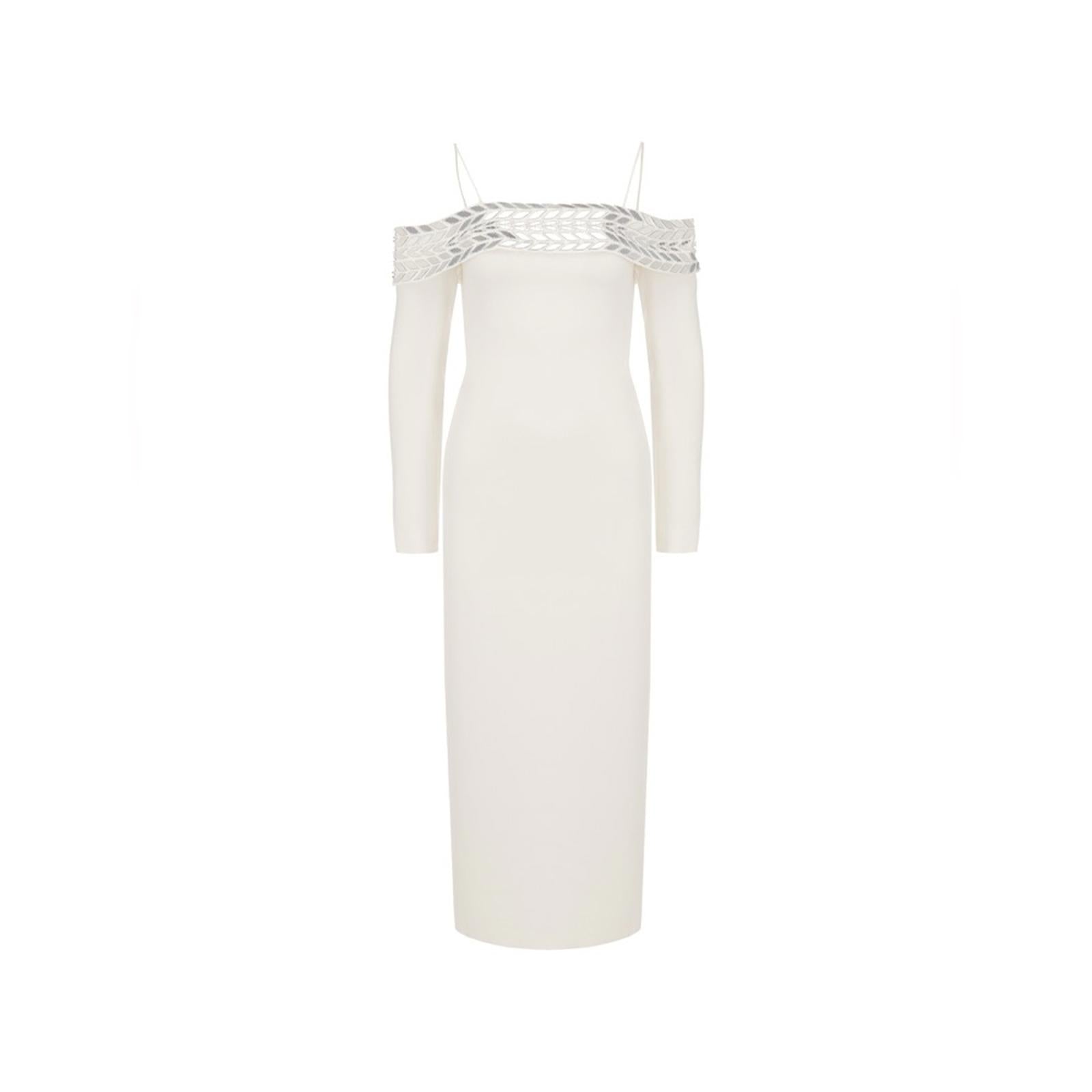 David Koma Plexi Mirror Tyre Track Off-the-Shoulder Midi Dress, Size 4 NWT $2650