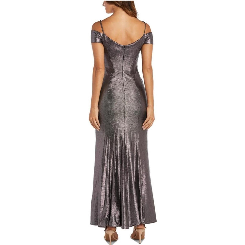 NEW Nightway Gunmetal Off-the-Shoulder Metallic Gown, Size 12 New w/Tag $129