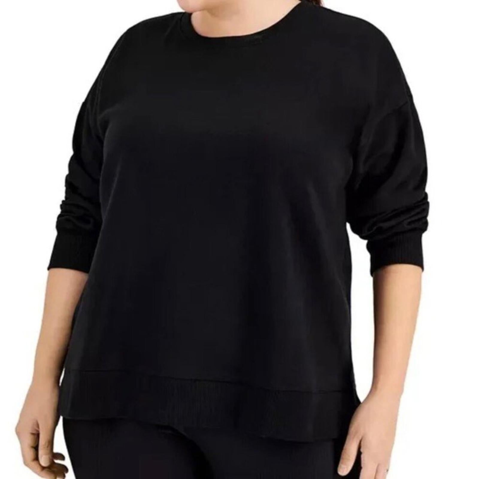 ID Solid Crewneck Fleece Sweatshirt, Black Plus Size 3X New w/Tag
