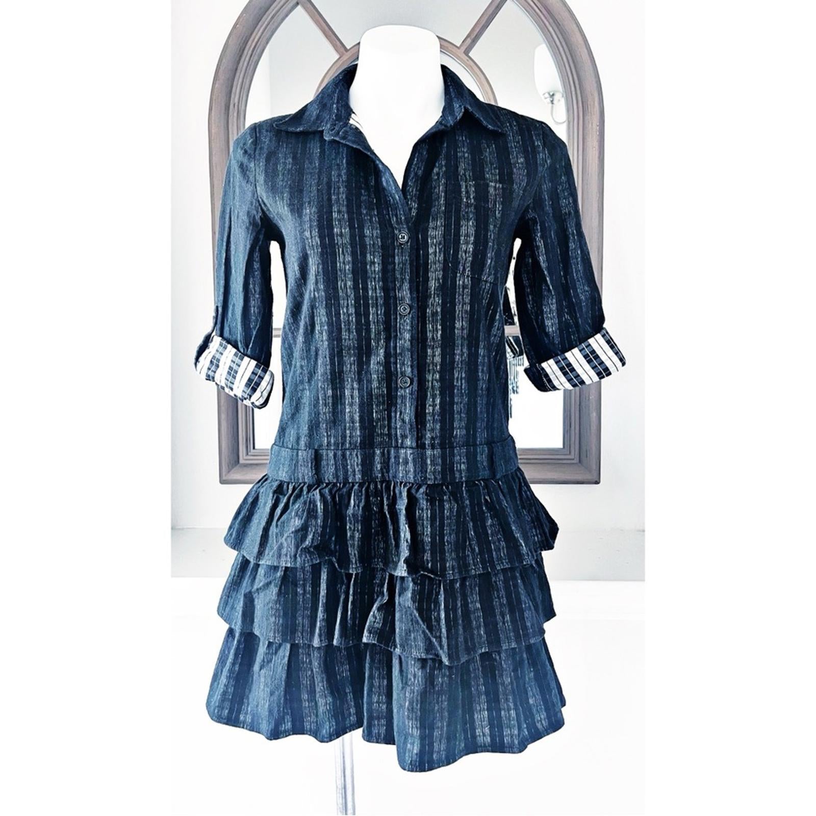 Theory Cacey Black Plaid Tiered Dress in Black & White, Size 6 EXCELLENT $395