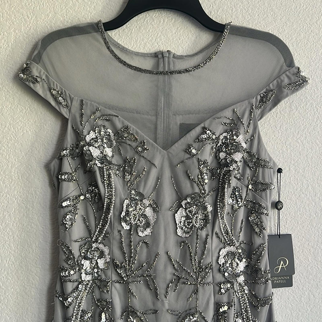 Adrianna Papell Embellished Sheath Dress in Bridal Silver, NEW, Size 4 $249