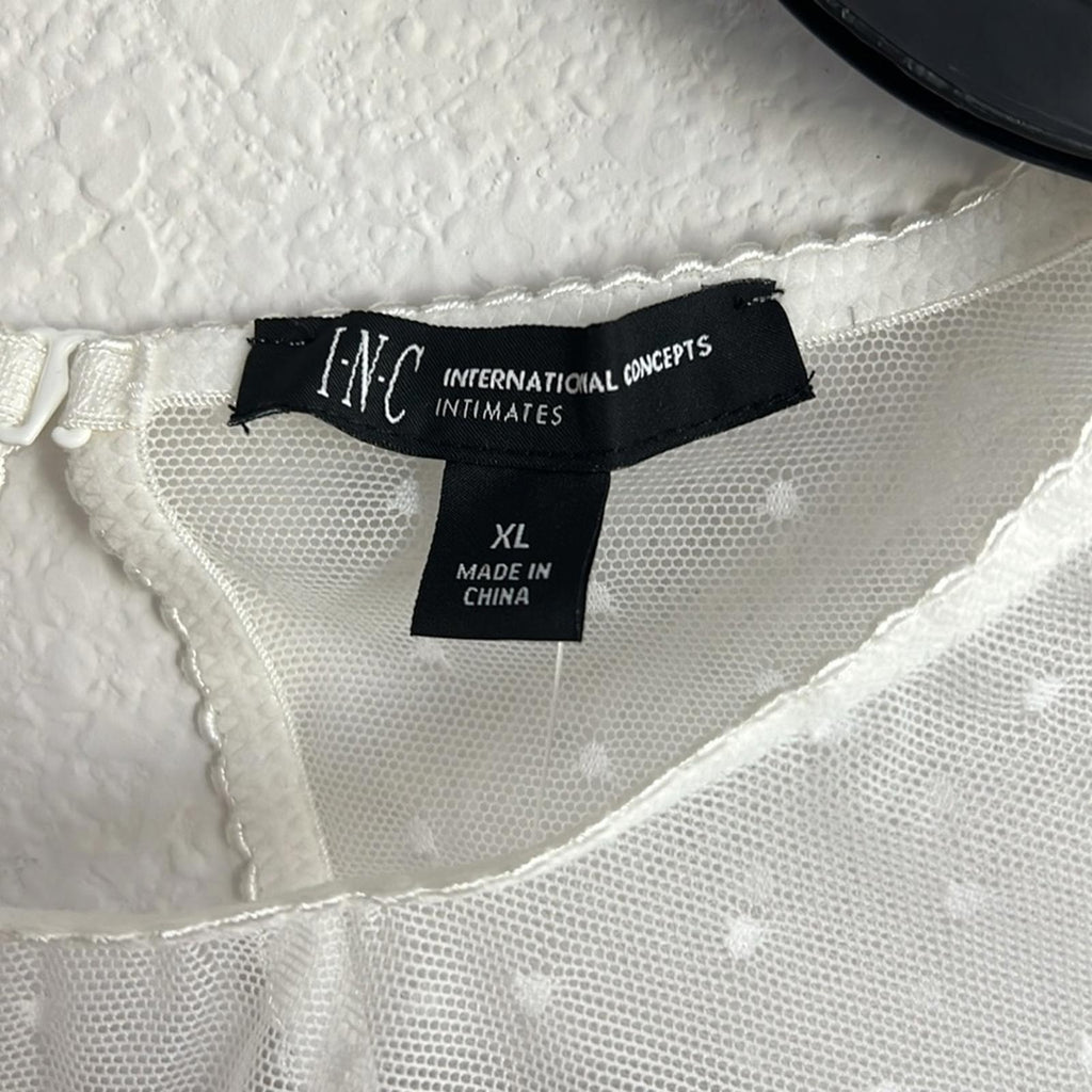 INC Cupped Swiss Dot Thong Bodysuit in Washed White, Size XL, New w/Tag