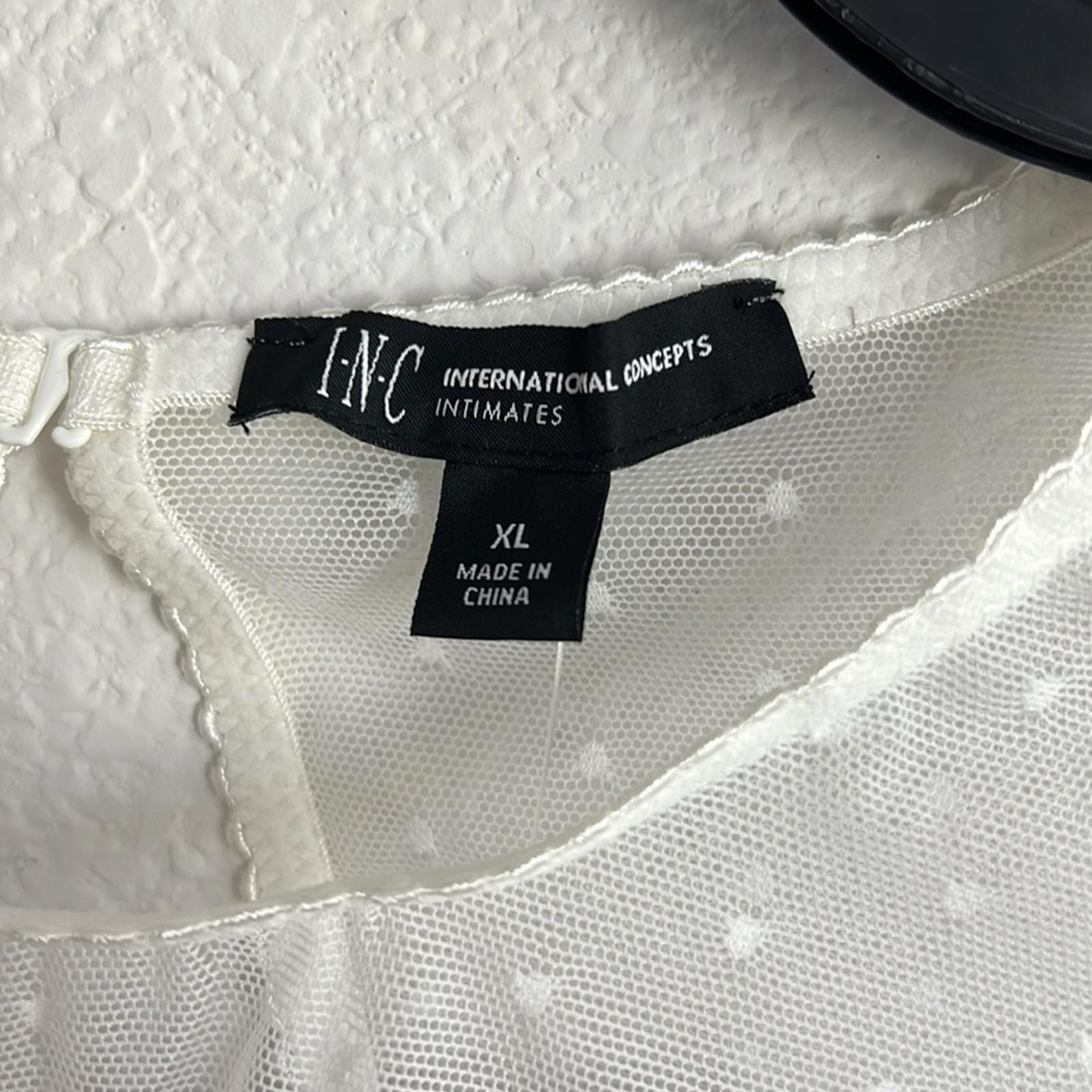 INC Cupped Swiss Dot Thong Bodysuit in Washed White, Size XL, New w/Tag