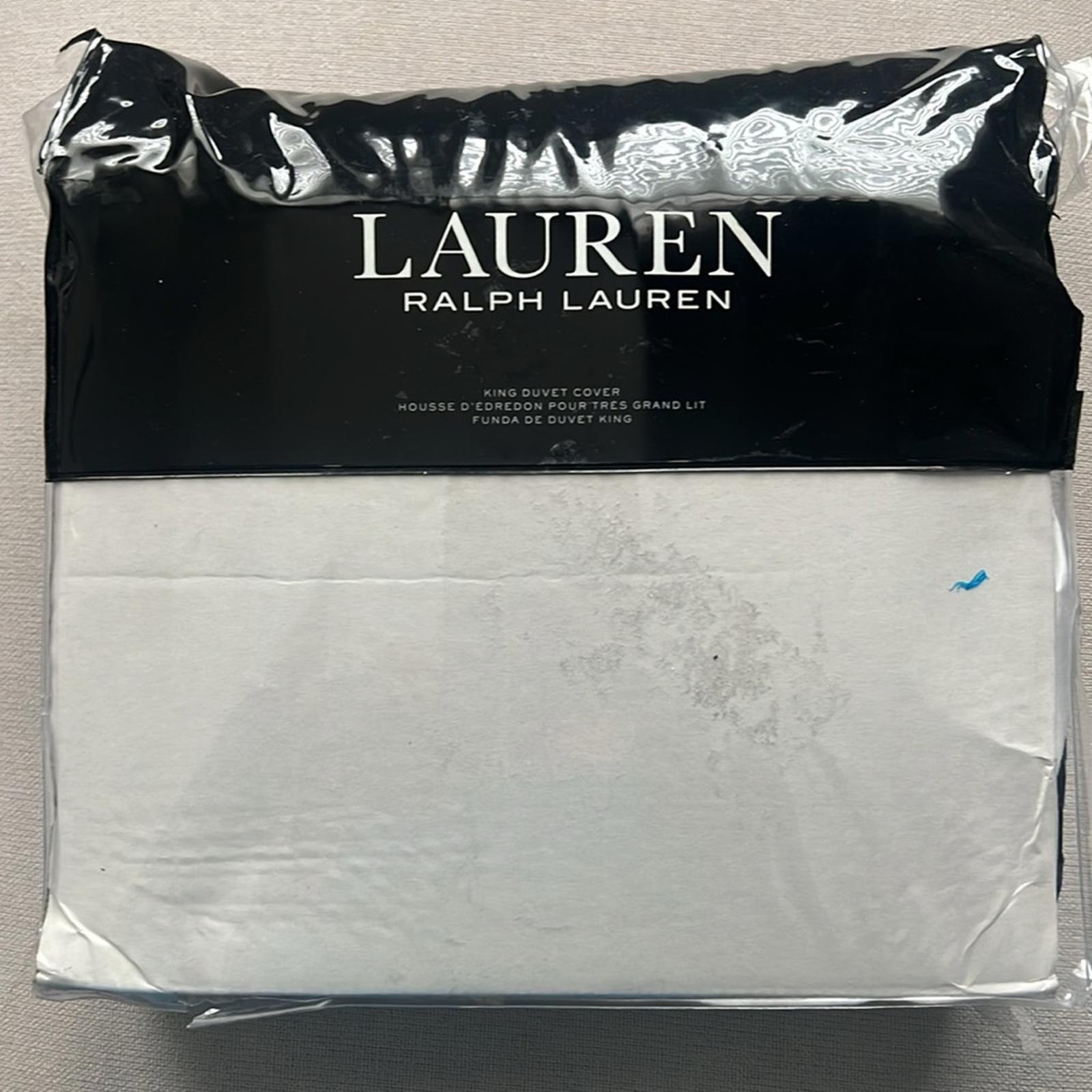 Lauren Ralph Lauren Spencer Sateen Border King Duvet Cover in White/Navy NEW