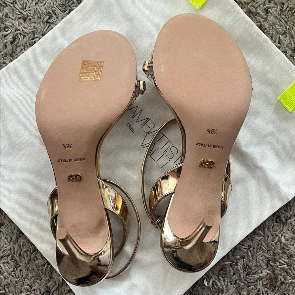 Giambattista Valli Embellished 90mm Sandals in Gold, Size 38.5, NEW Retail $1090