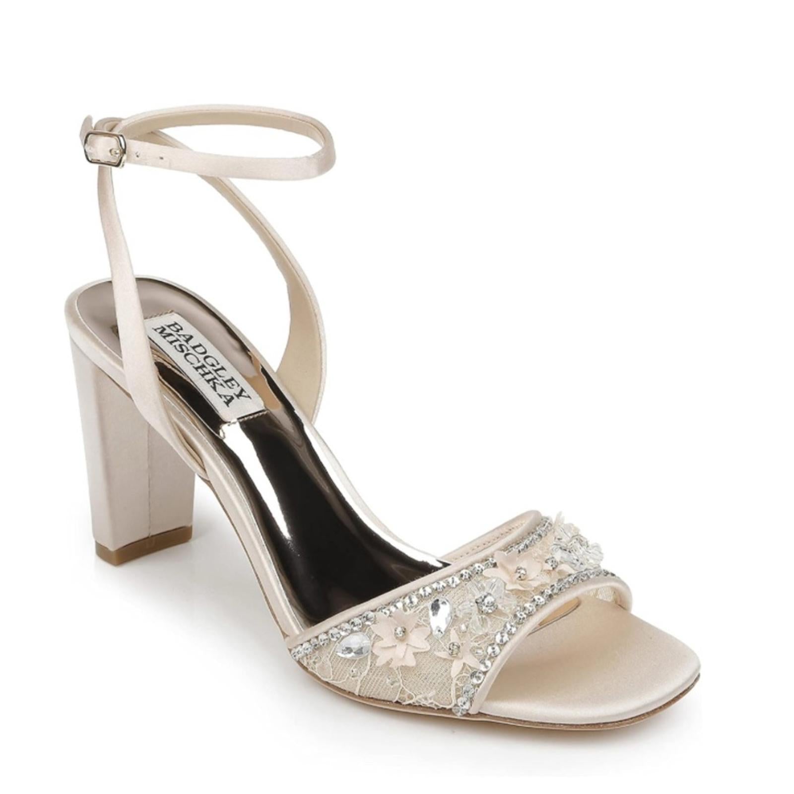 NWT Badgley Mischka Tayten Satin and Mesh Sandals with Crystals Size 10 +DustBag