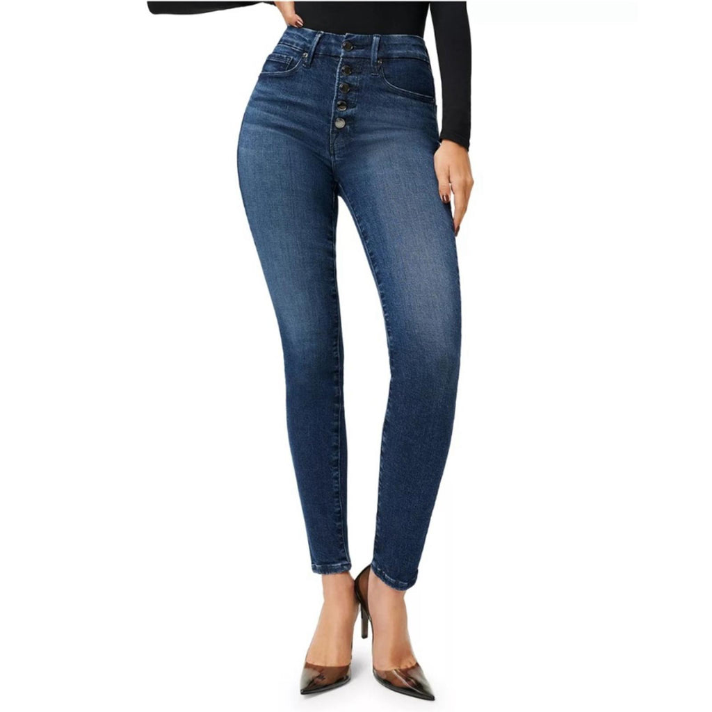 Good American Skinny High Rise Button Fly Ankle Jeans in Blue Size 0/25 New wTag