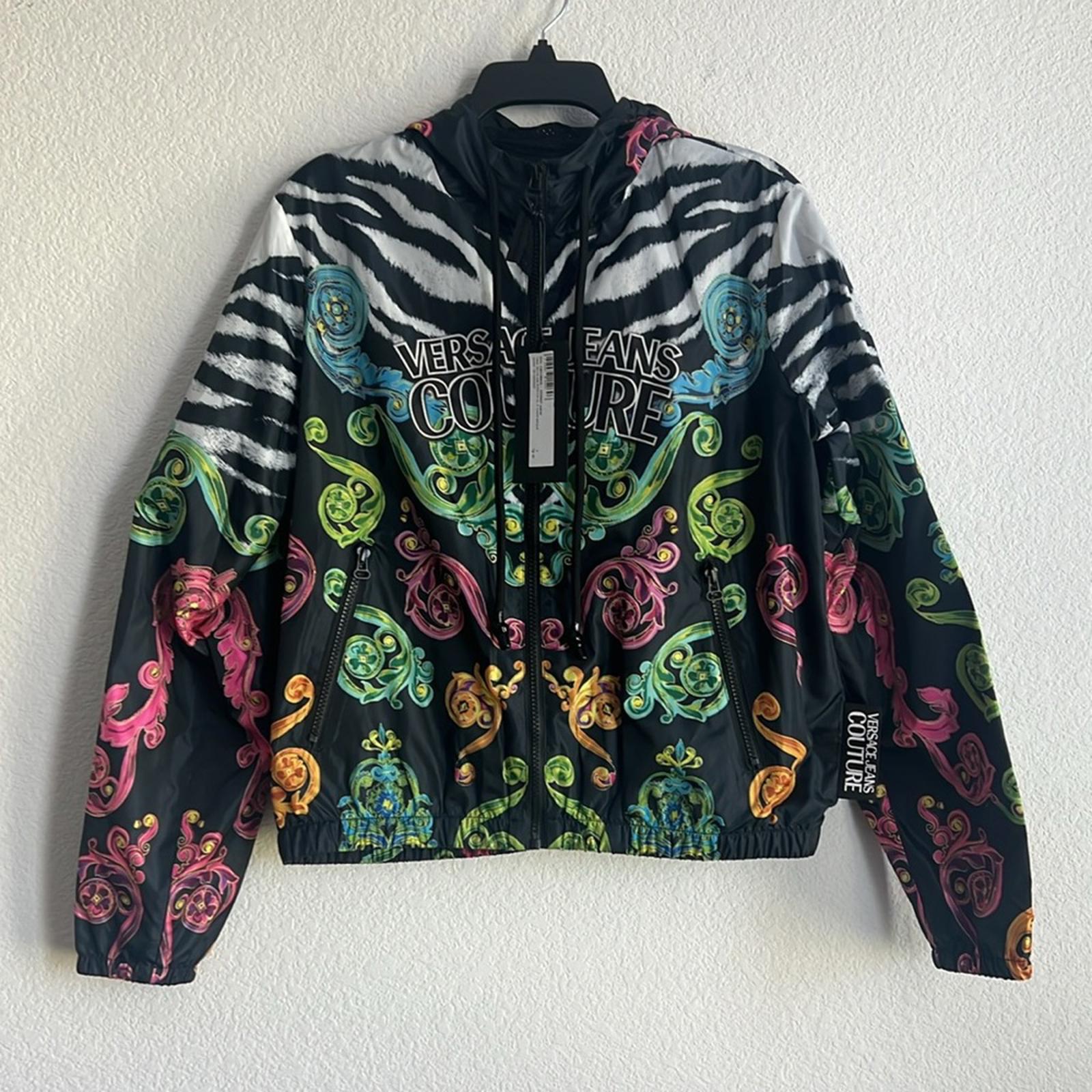 Versace Jeans Couture Multicolor Windbreaker Jacket, NWT, Size 8