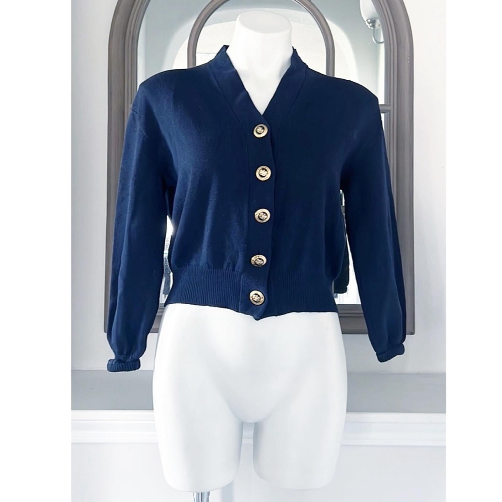 St. John Navy Knit Cardigan w/Signature Branded Buttons, Size S EXCELLENT!