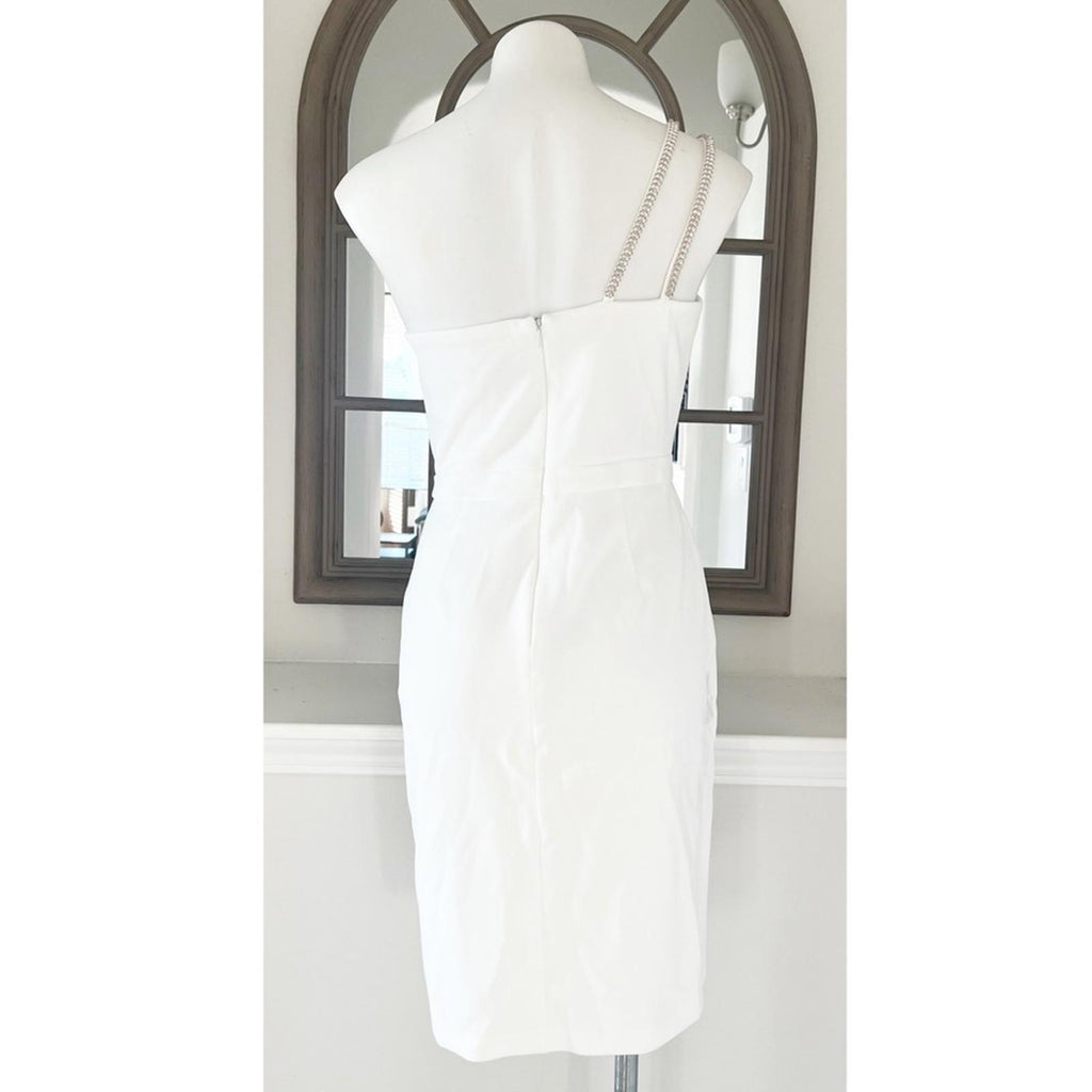 Bloomingdale’s Aqua Asymmetrical Scuba Double Strap Sheath Dress Size 8 NWT $228