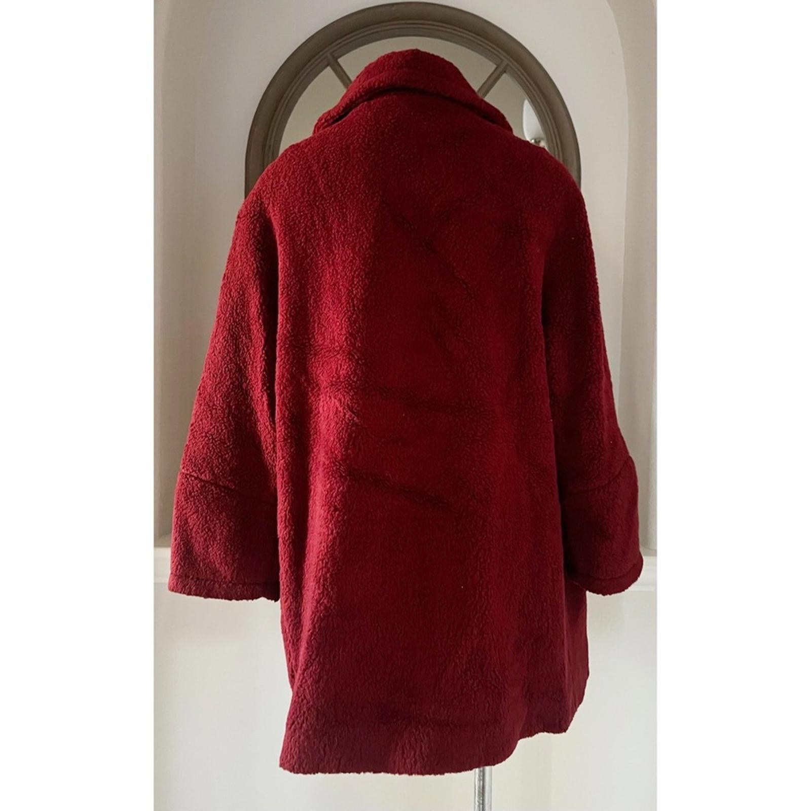ICONS Cinzia Rocca Wool Teddy Pea Coat in Red, Size 10 NWT $1,005 Made in Italy