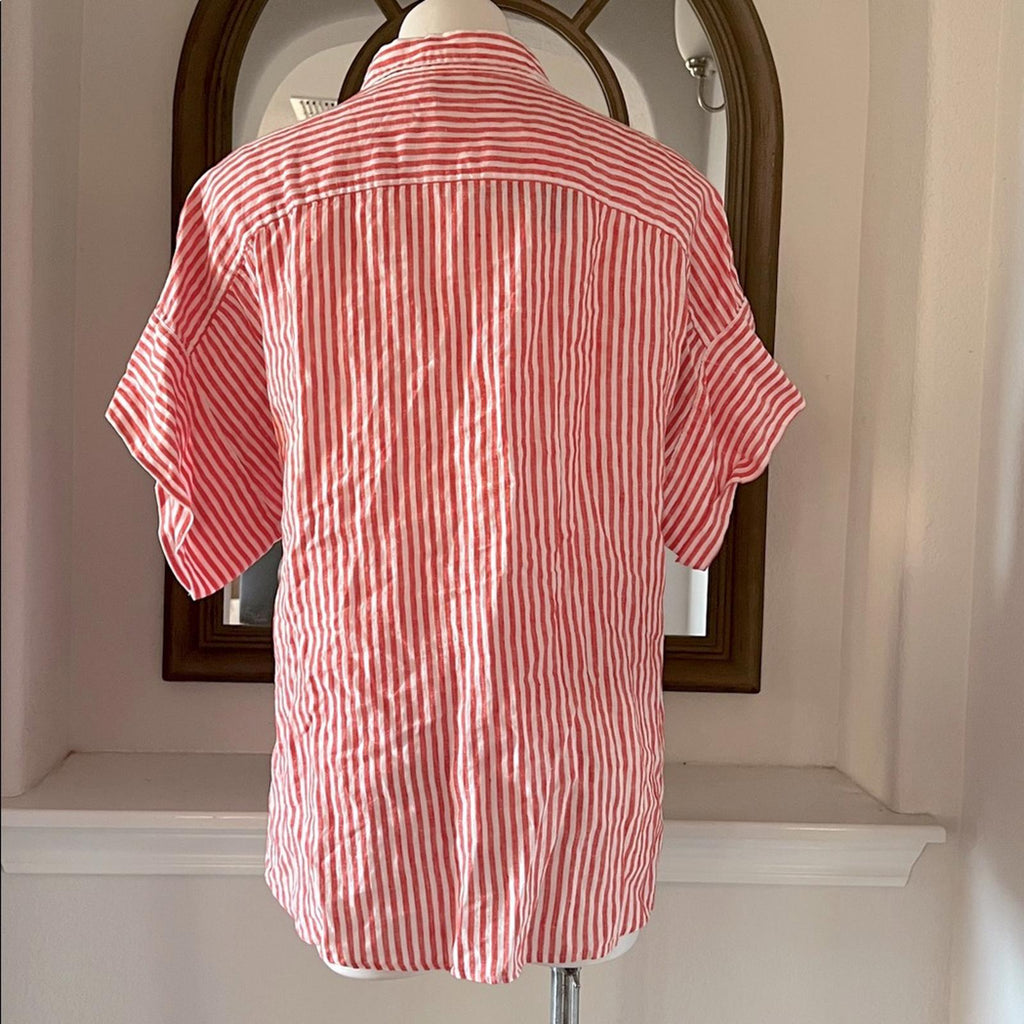 Lauren Ralph Lauren Striped Tie Front Linen Shirt in Red/White, Size 2X, NEW