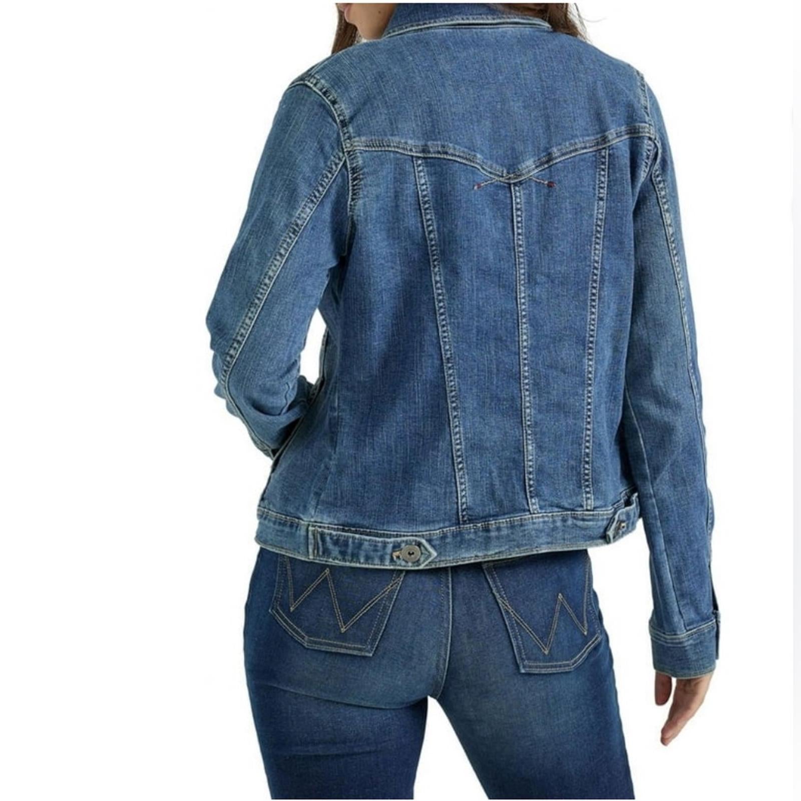 Wrangler Denim Jacket Dark Wash Stretch Weathered, Blue Size XL New