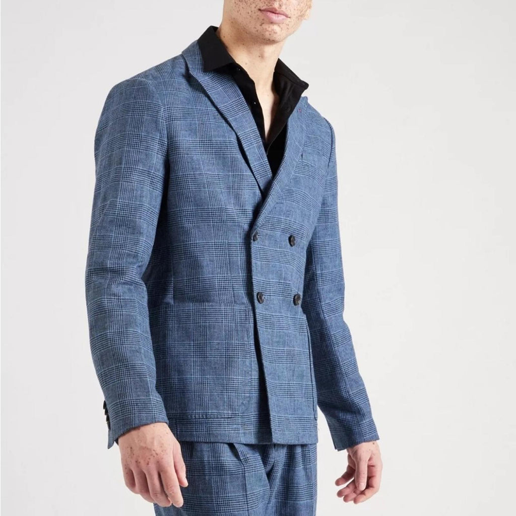 Scotch & Soda Double-Breasted Check Blazer in Blue, Size XXL NEW w/Tag $308