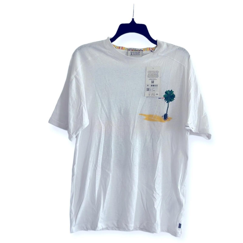 Scotch & Soda Sporty Relaxed Fit Artwork Tee, Organic Cotton & Linen Size S NWT
