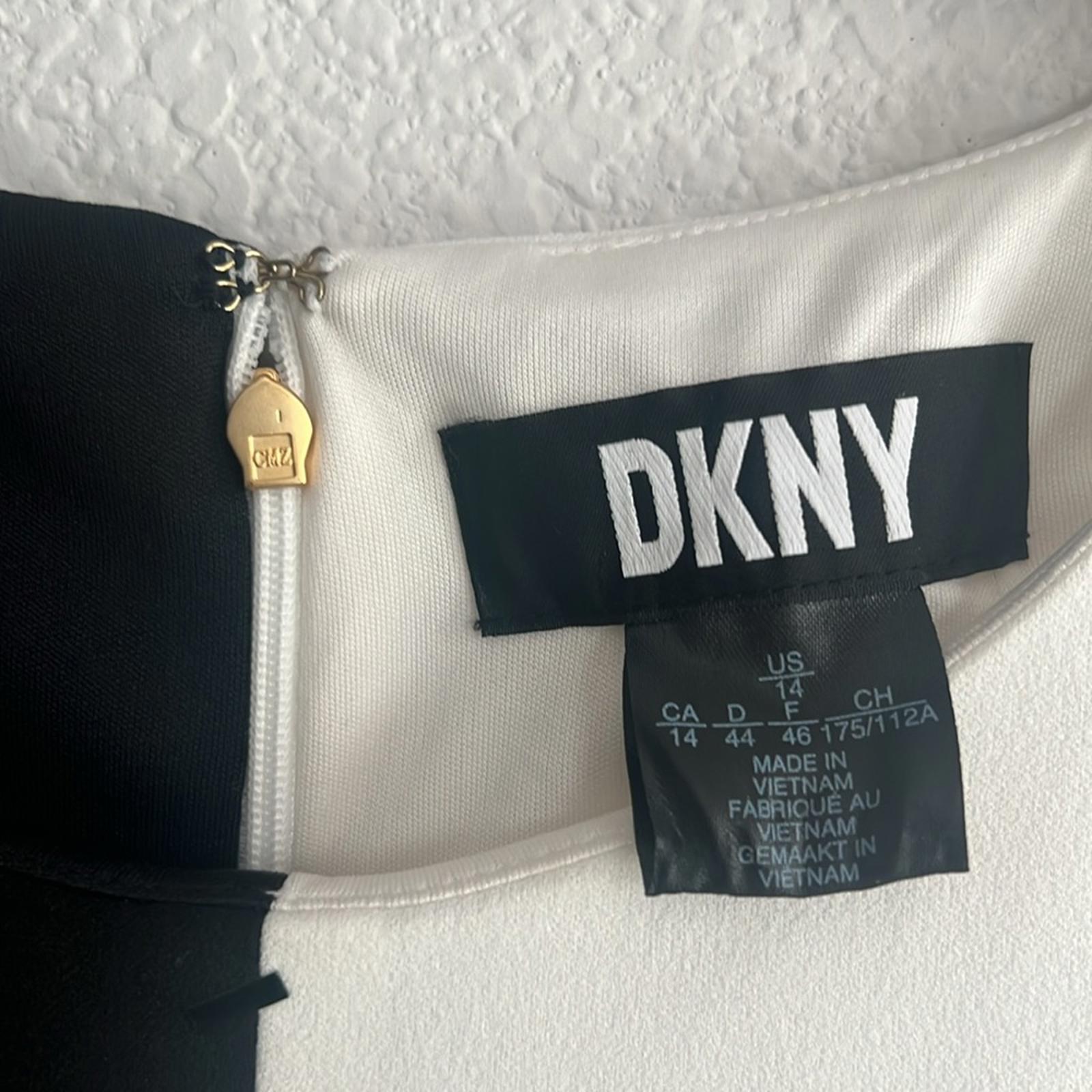 DKNY Sleeveless Color Block Handkerchief A-Line Dress Black White, NEW, Size 14