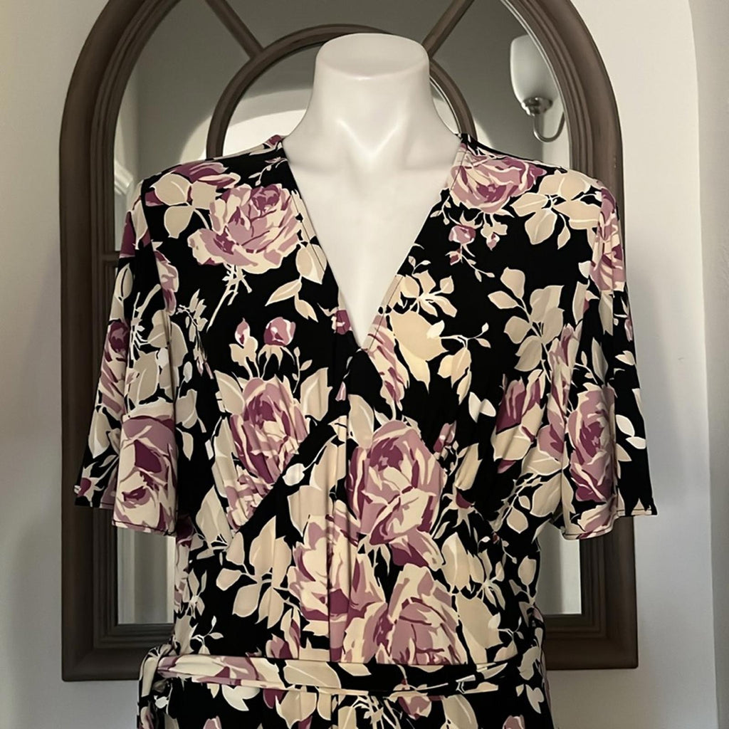 NEW Lauren Ralph Lauren Floral Belted Jersey Dress Size 16 EXCELLENT Retail $338