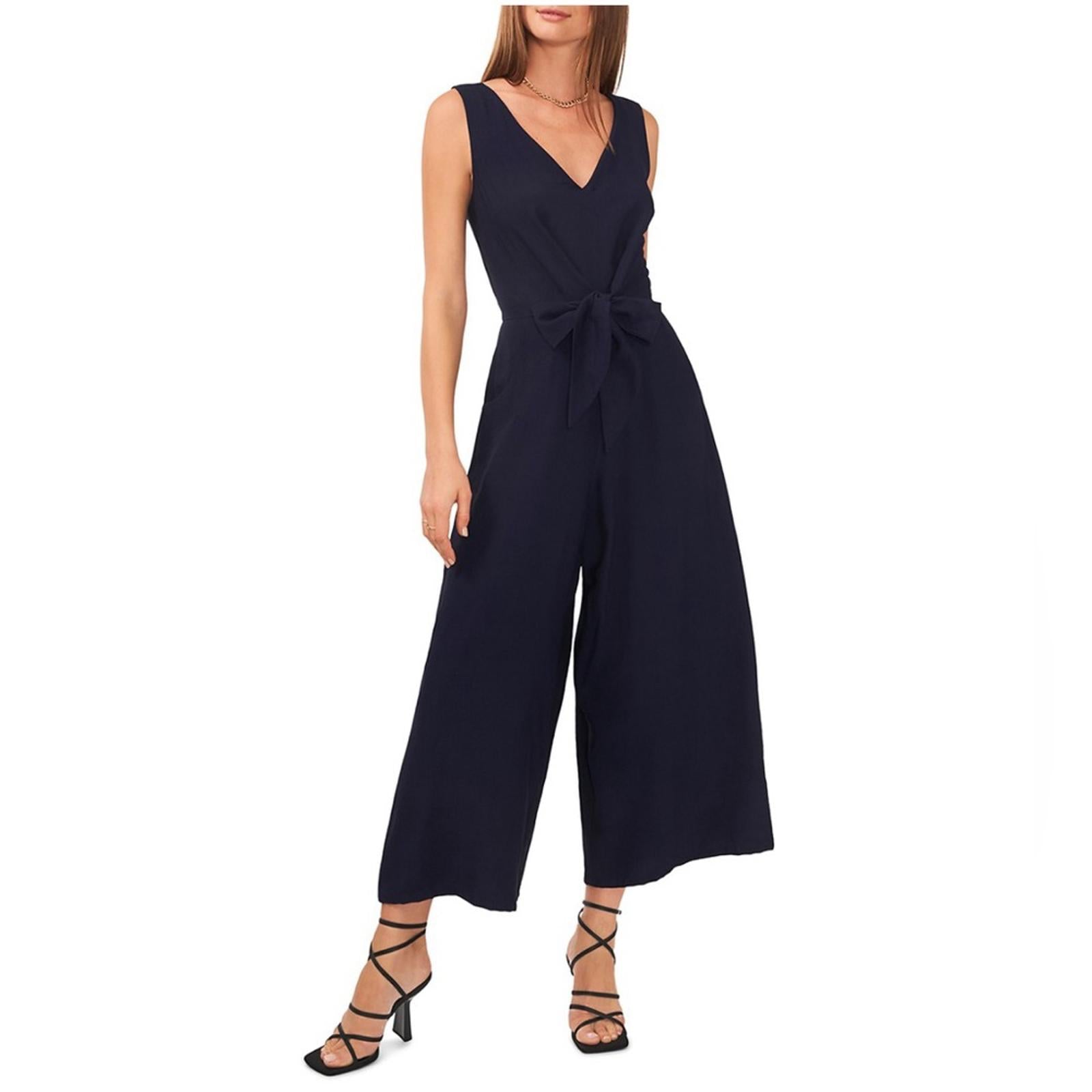 Vince Camuto V-Neck Front Tie Jumpsuit, Classic Navy New with Tag Retail $109