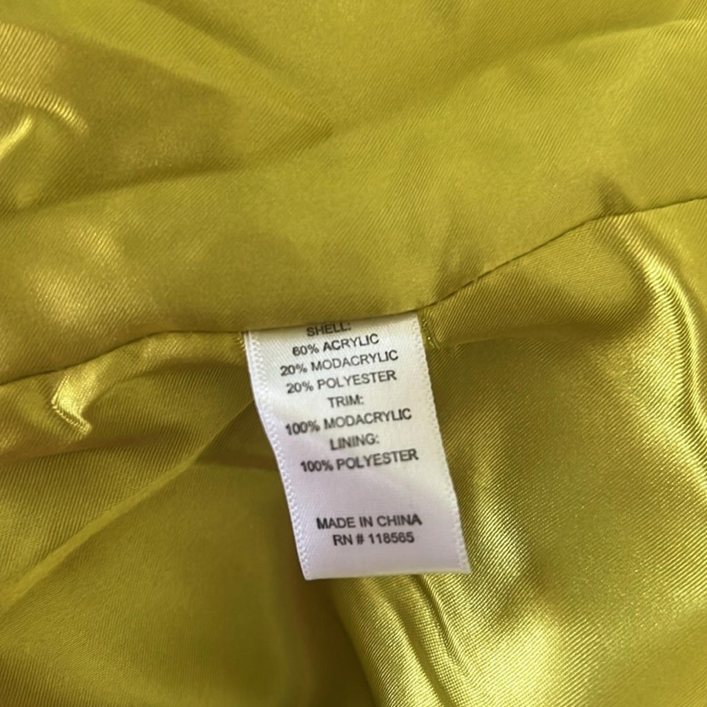 New INDIGO MOON Fur Jacket in Neon Green, Size XL New w/Tag Retail $229