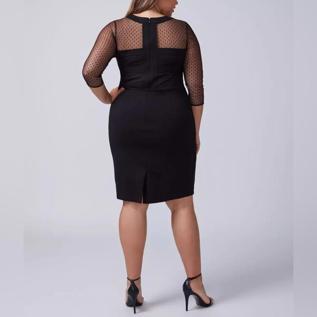 Lane Bryant Women’s Black Mesh Detail 3/4 Sleeve Sheath Dress Size 14 EXCELLENT