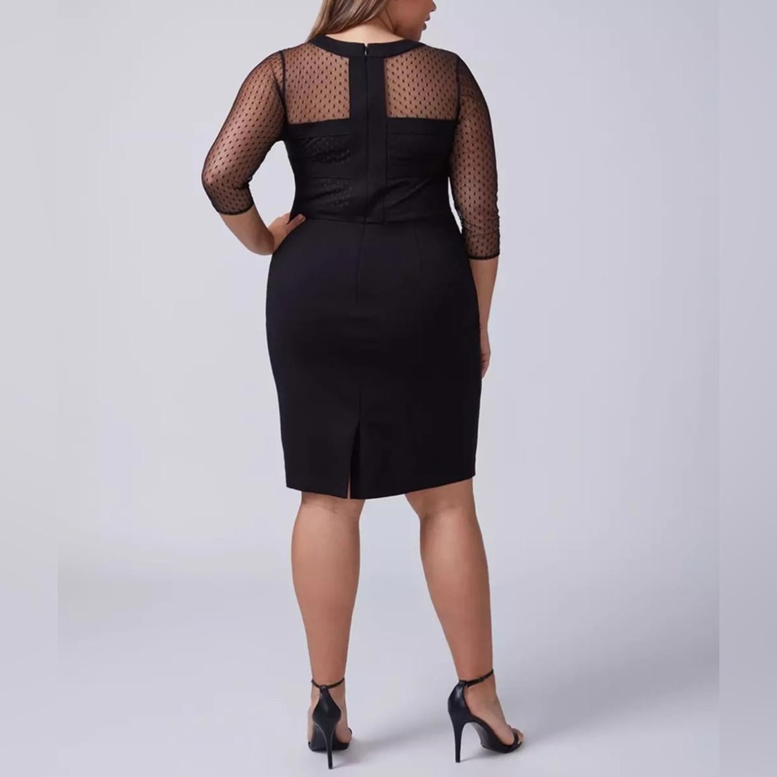 Lane Bryant Women’s Black Mesh Detail 3/4 Sleeve Sheath Dress Size 14 EXCELLENT