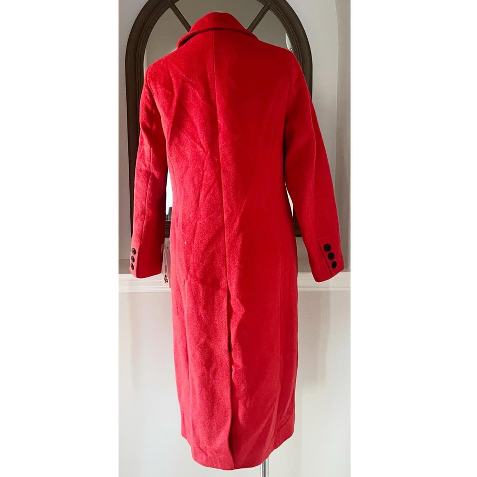 Bloomingdale’s Aqua Two Button Long Coat in Red, Size S, New w/Tag $178