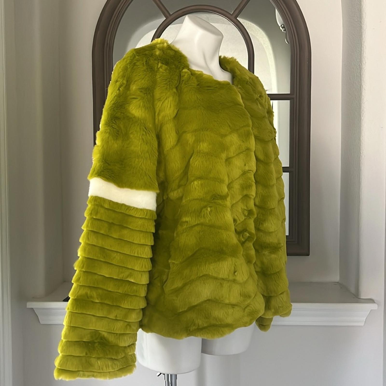 New INDIGO MOON Fur Jacket in Neon Green, Size XL New w/Tag Retail $229