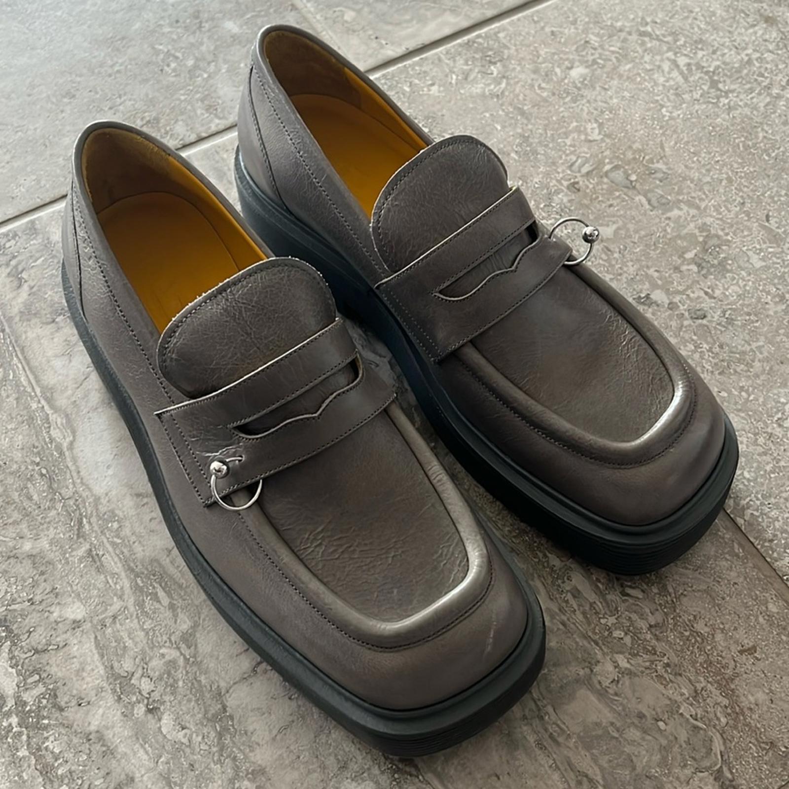 MARNI Moccasin Iconic Square-Toe Chunky Loafers Grey Size 44