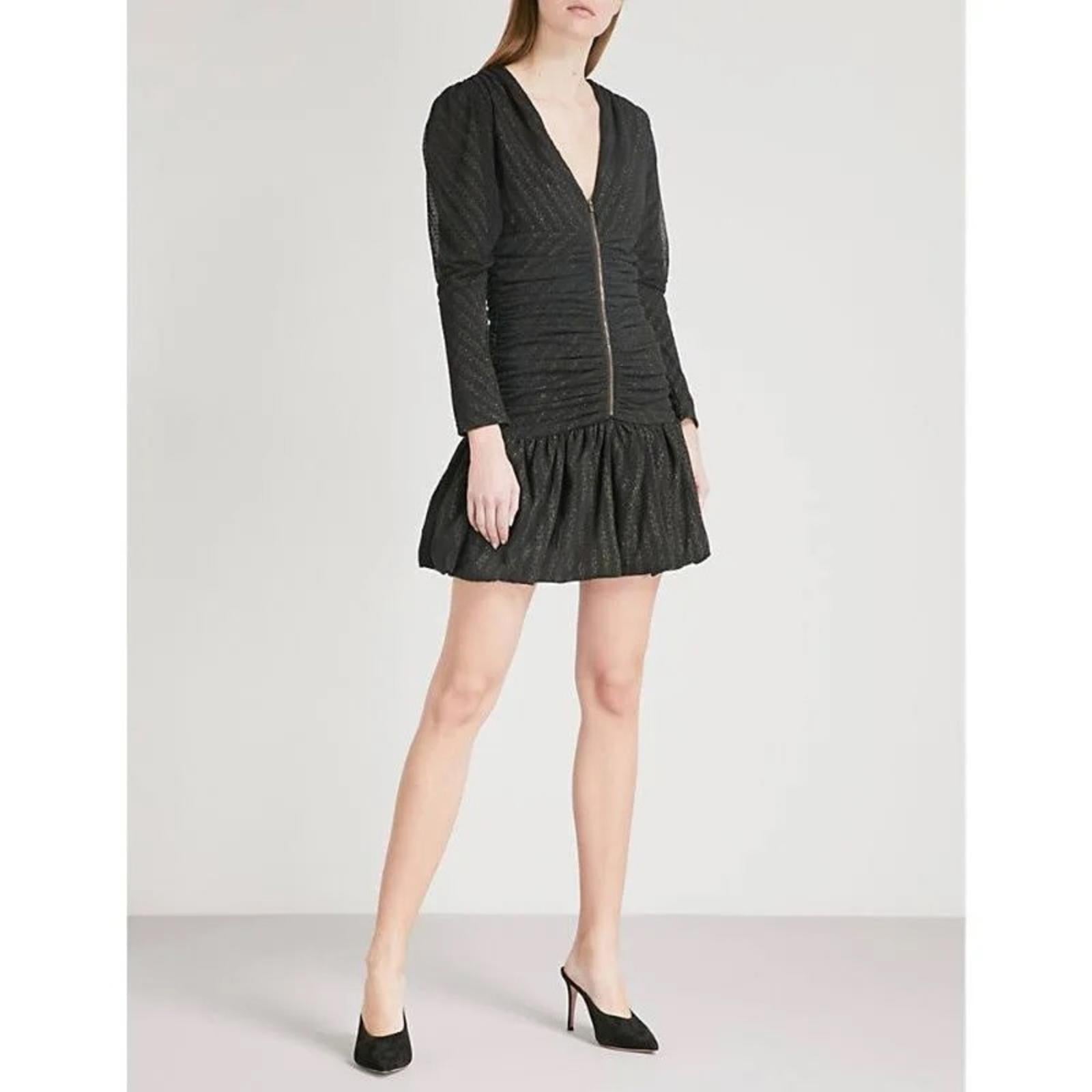 Maje Ralone Mesh Polka-Dot Metallic Flecked Striped Dress, Size 1 (S) NWT $570