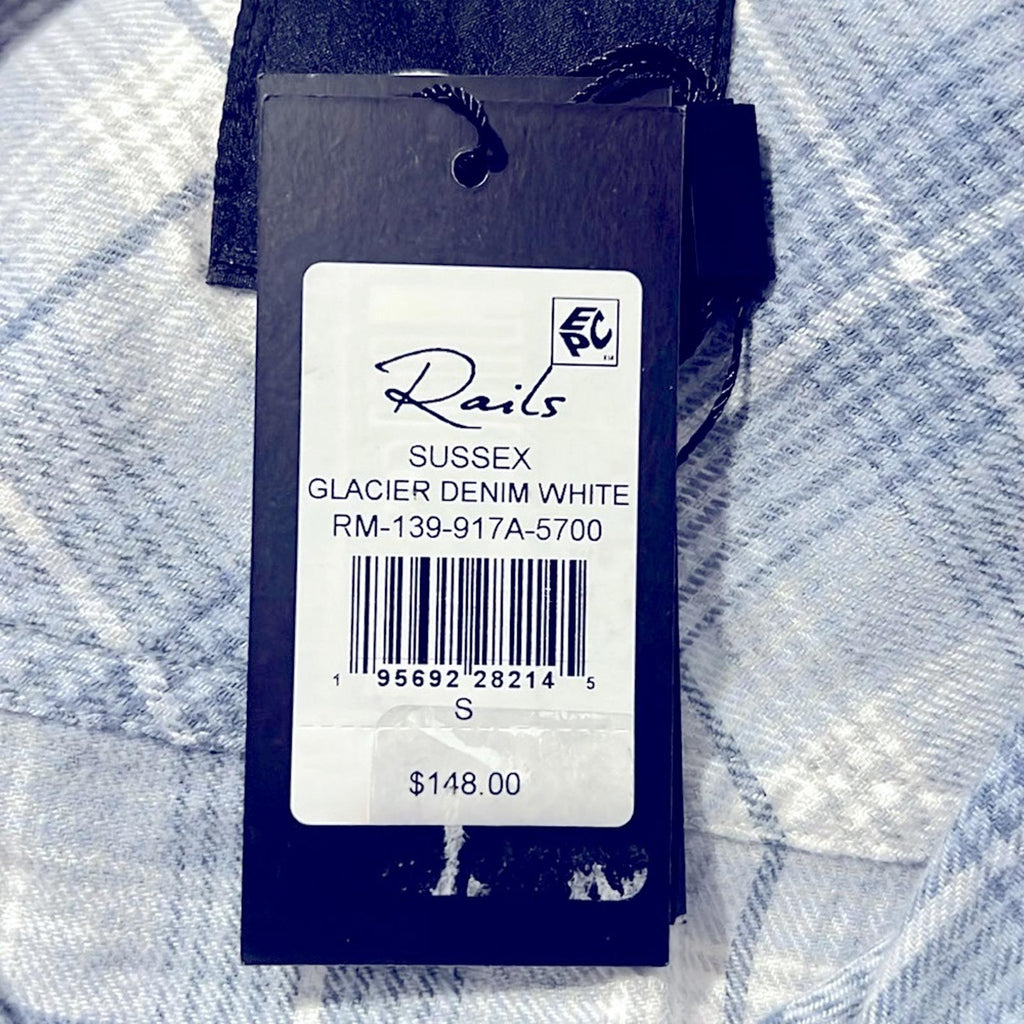 Rails Sussex Flannel Relaxed Fit Shirt in Glacier Denim White, Size S, NEW