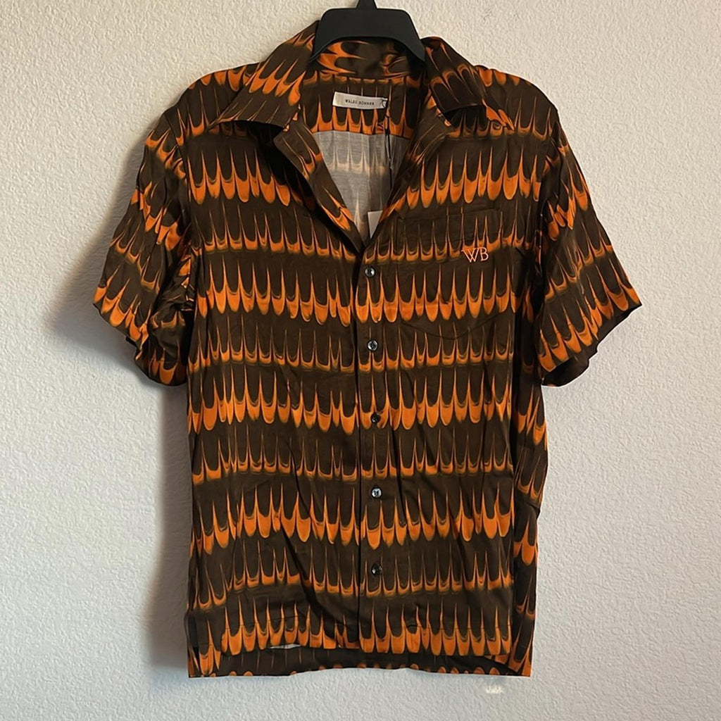 Wales Bonner Rhythm Short Sleeve Shirt in Brown Orange, NWT, Size 46
