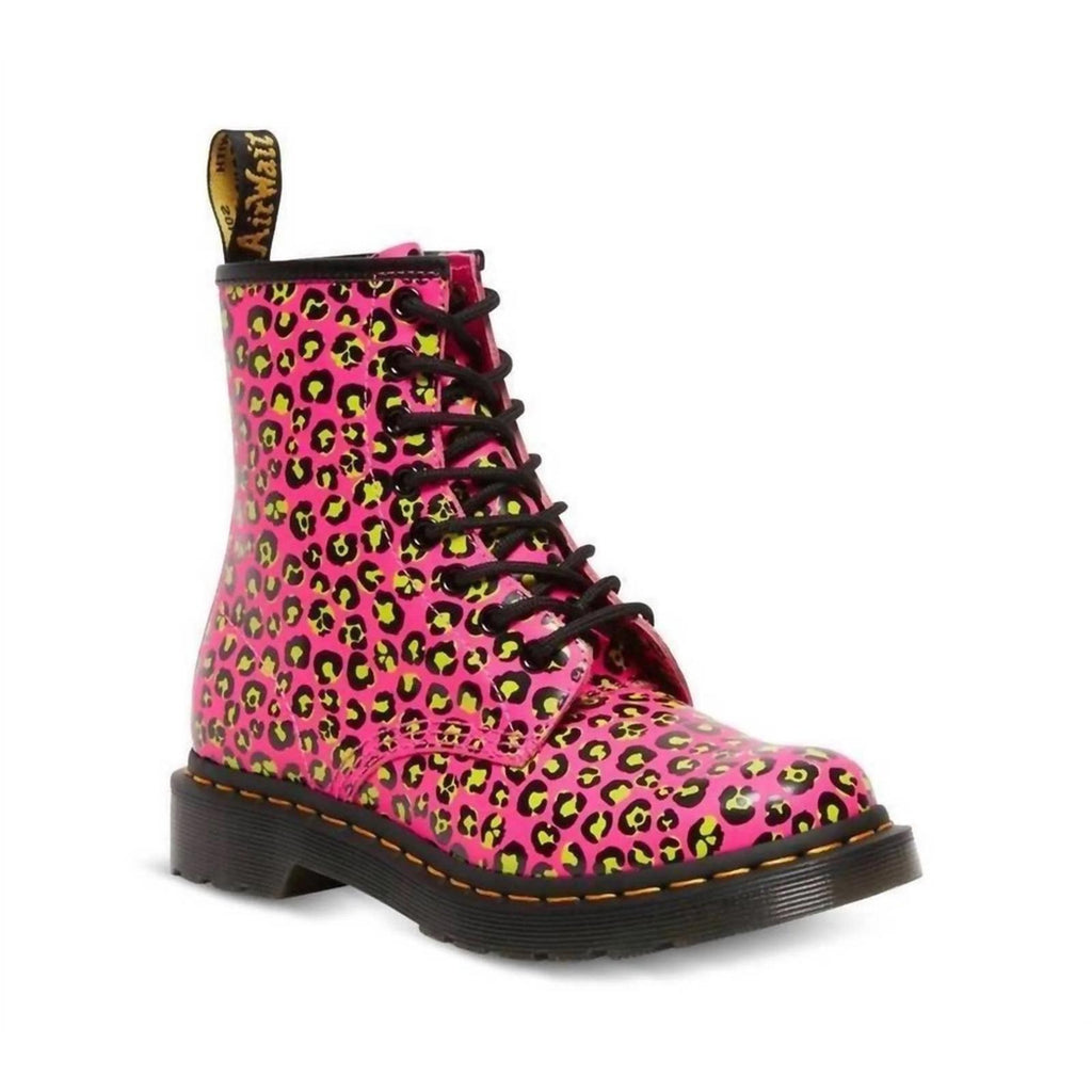 Dr Martens 1460 Leopard Smooth Leather Lace Up Boots, Pink Size 8 New w/o Box